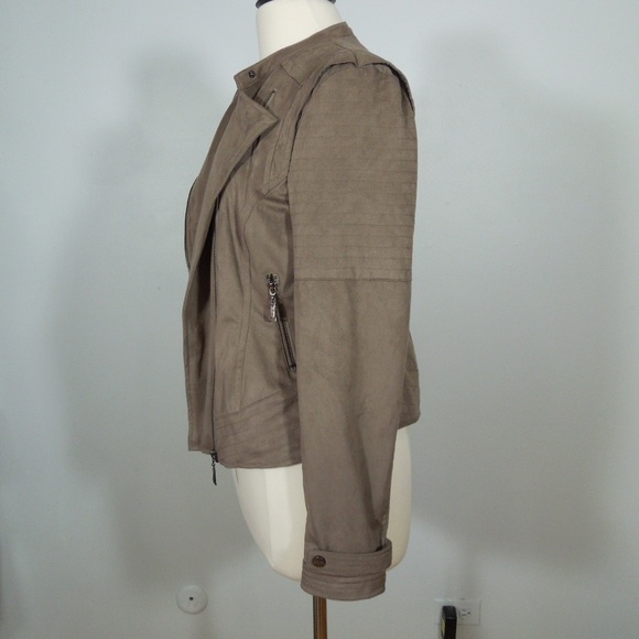 Odyn Dusty Brown Faux Suede Moto Jacket - Picture 3 of 6